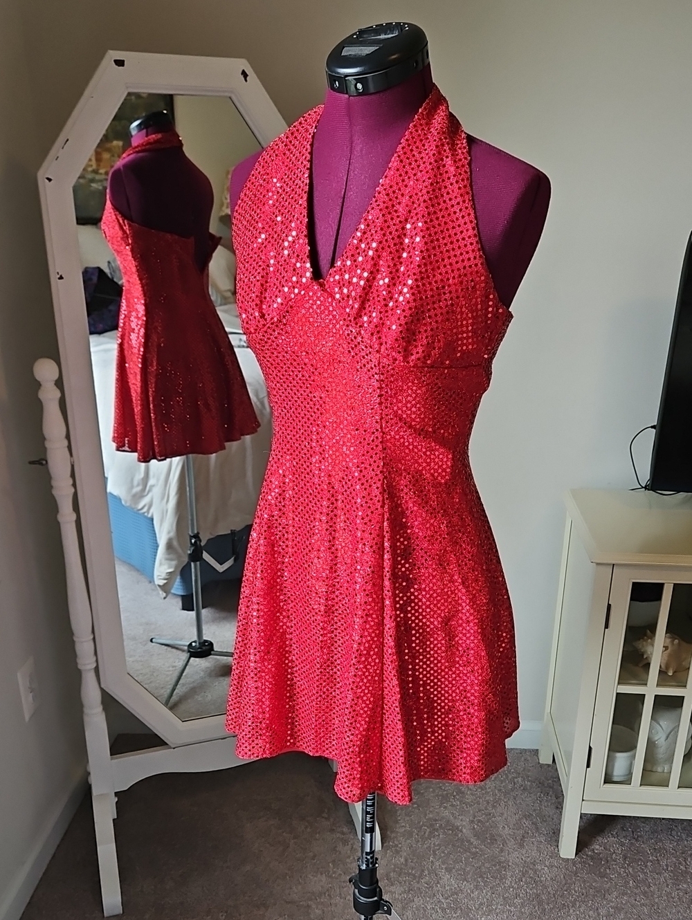 Red Sequin Halter Dress - Women